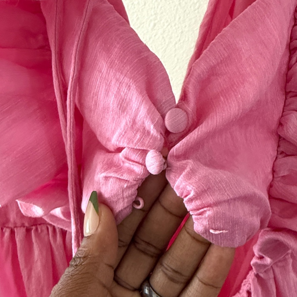 Anthropologie Aureta Dress Pink Flutter Ruffle Sleeve Mini Dress Size S - Picture 6 of 6